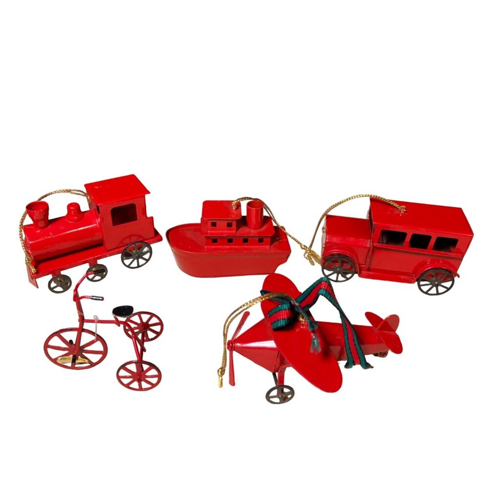 Metal Vehicle Christmas Ornaments Set of 5